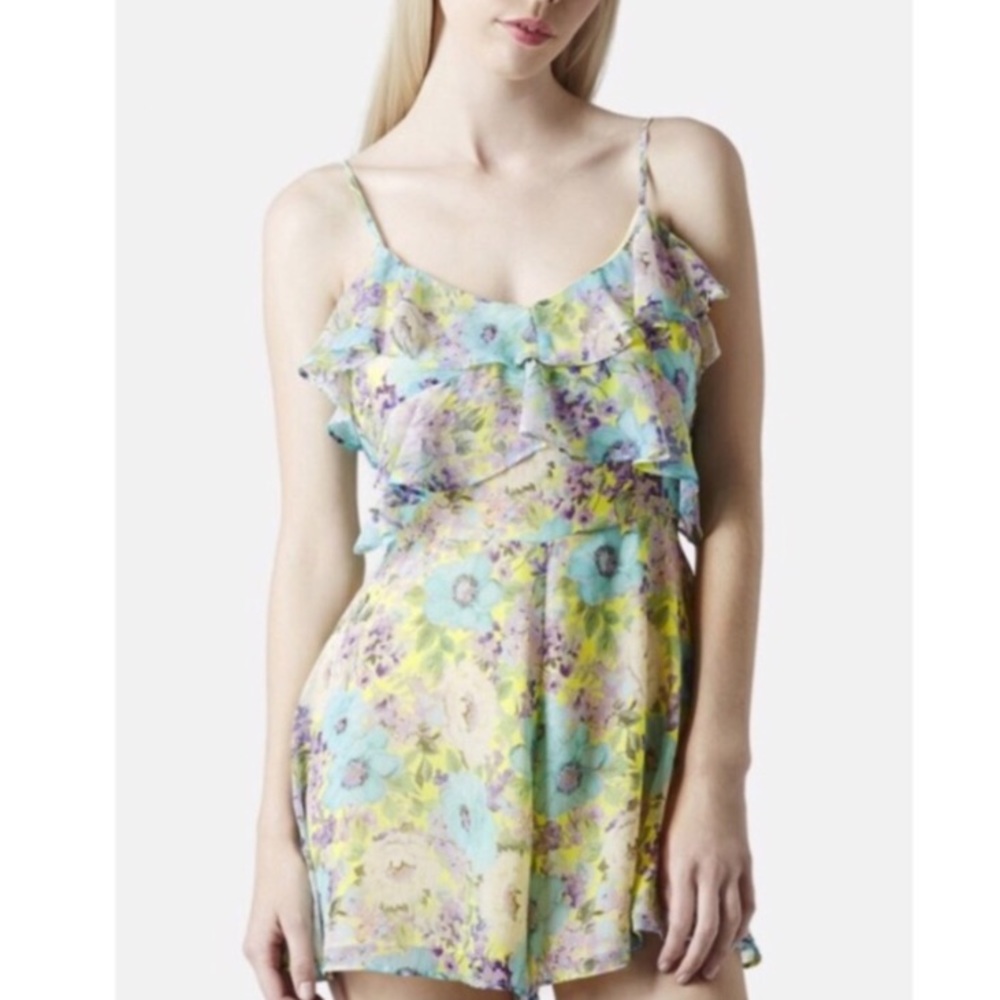 ✨5 FOR $25✨  Topshop Blue and Yellow Floral Ruffle Romper